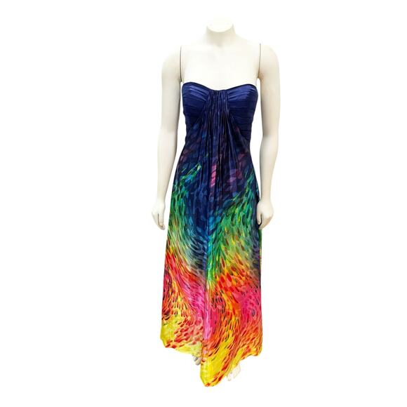 Temptation Rainbow Drops Satin Maxi Gown Strapless Multicolor Sz 8 - Picture 2 of 13